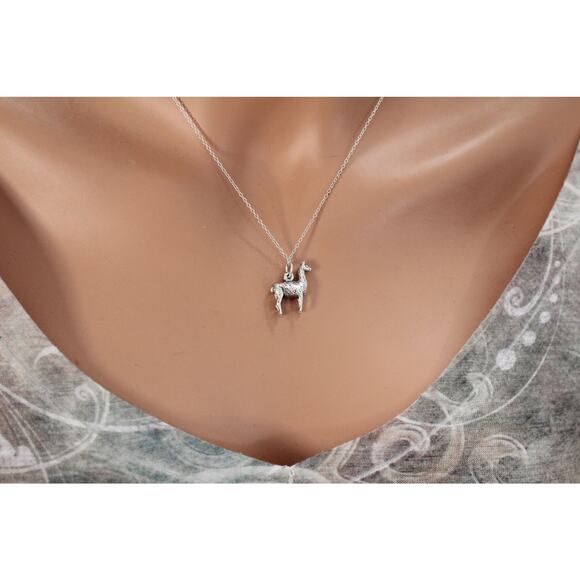 Sterling Silver 3D Llama Charm Necklace - Picture 4 of 4